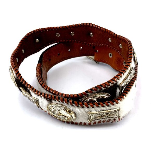 Leather Belt Cowhide Concho Mexico Men’s Size 38-44 Brown Western Cowboy - Picture 3 of 5